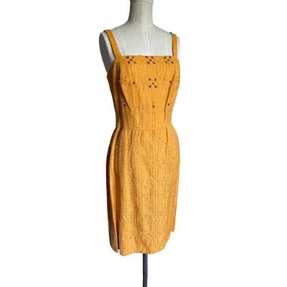 Vintage Annabis Roma Golden Yellow Orange Cocktail Dress Beaded Textured IT 44 - Picture 3 of 6
